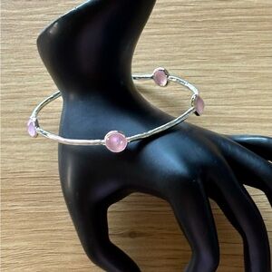 Pink Mother of Pearl Quartz Doublet Silver Bangle Bracelet